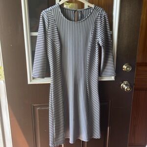 Cute blue and white stripped dress. 3/4 sleeve, mid length